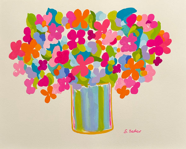 Spring Flowers in a Striped Vase