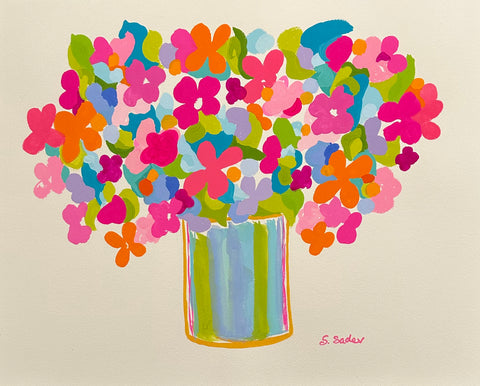 Spring Flowers in a Striped Vase