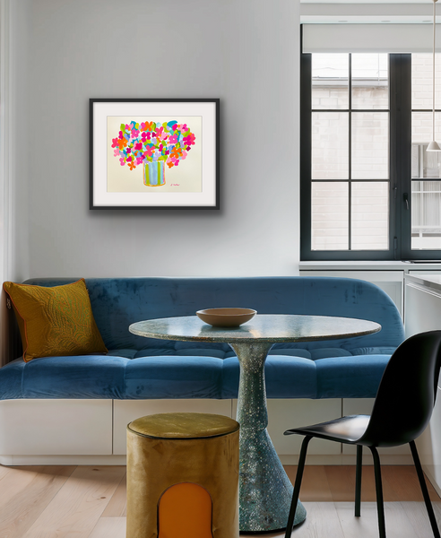 Spring Flowers in a Striped Vase