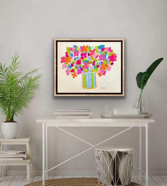 Spring Flowers in a Striped Vase