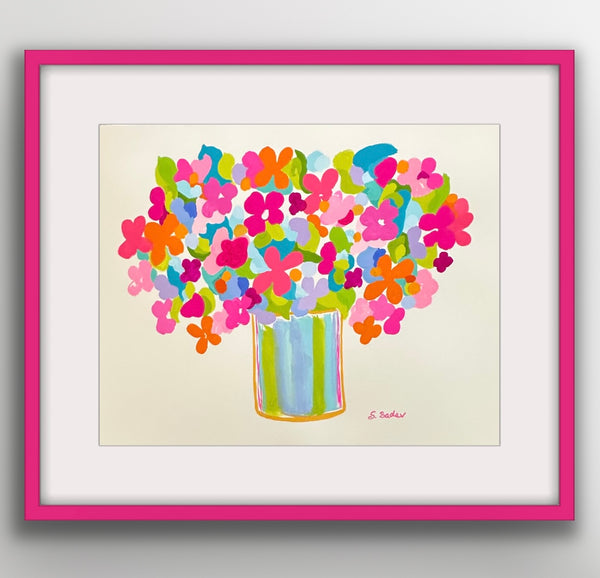 Spring Flowers in a Striped Vase