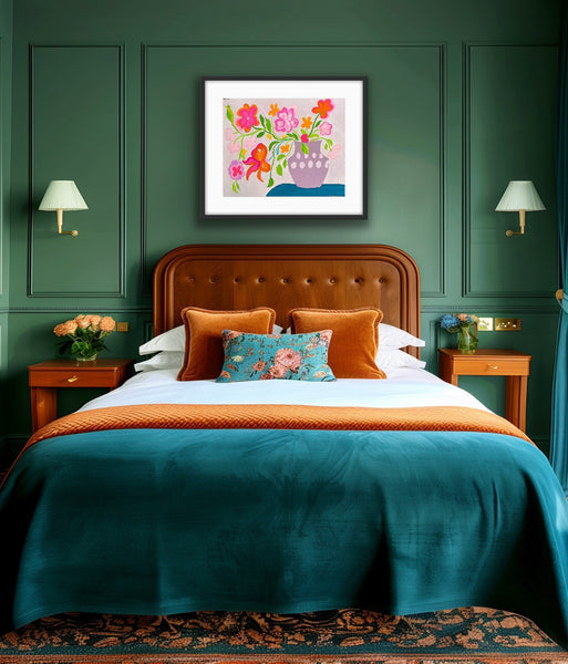 Mauve vase on a Blue Table