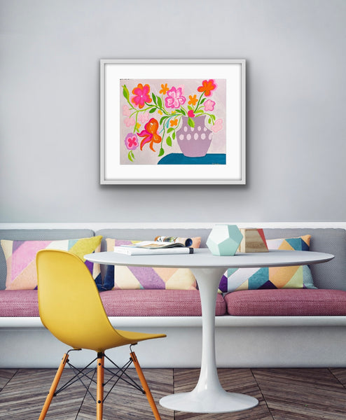 Mauve vase on a Blue Table